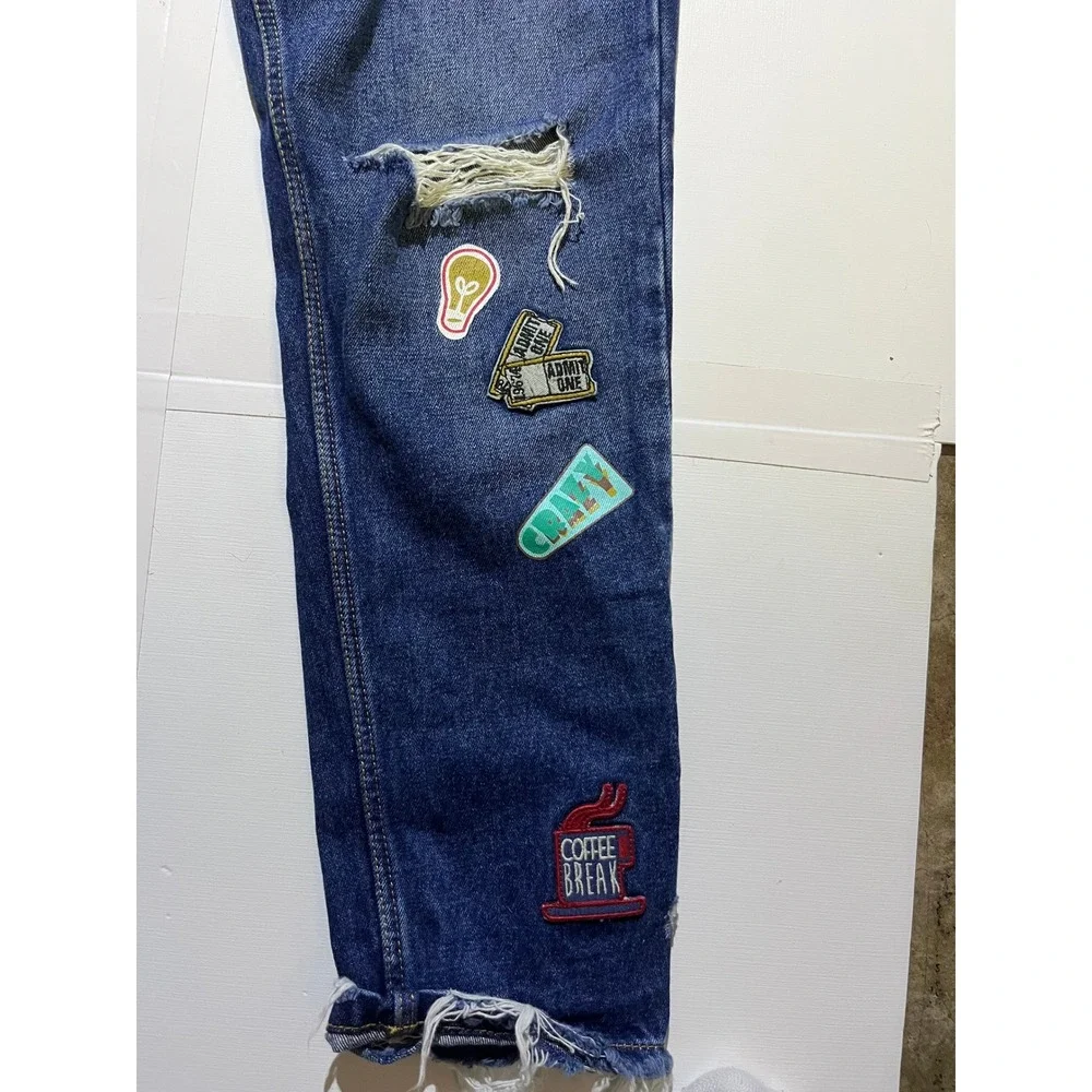 Zara Trafaluc Kids Distressed Patch Jeans Blue Denim Size 4 26 Medium Wash